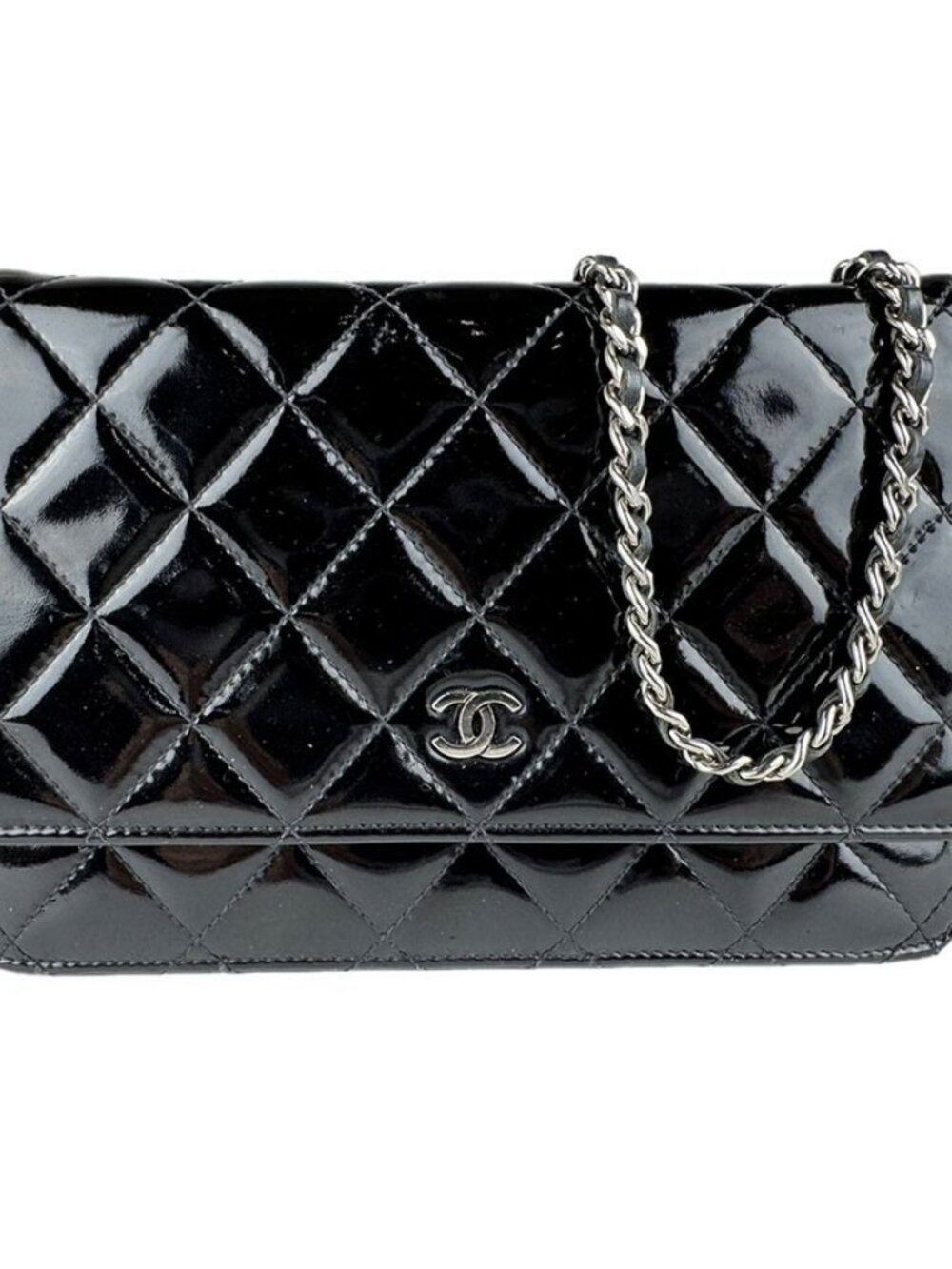 CHANEL Matelasse Wallet on Chain Crossbag Bag Black/Silver Patent